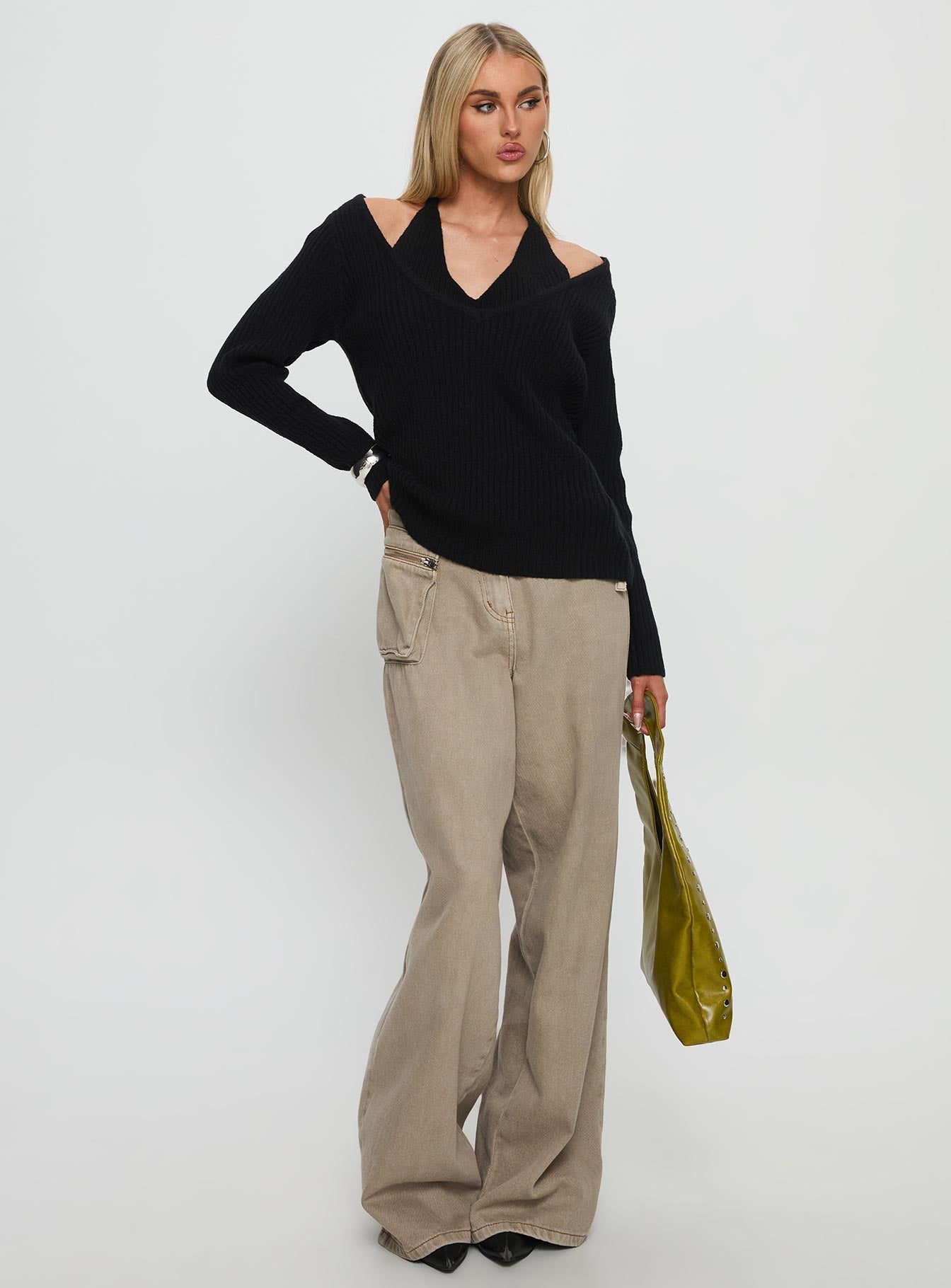 Sensibility Halter Detail Knit Sweater Black