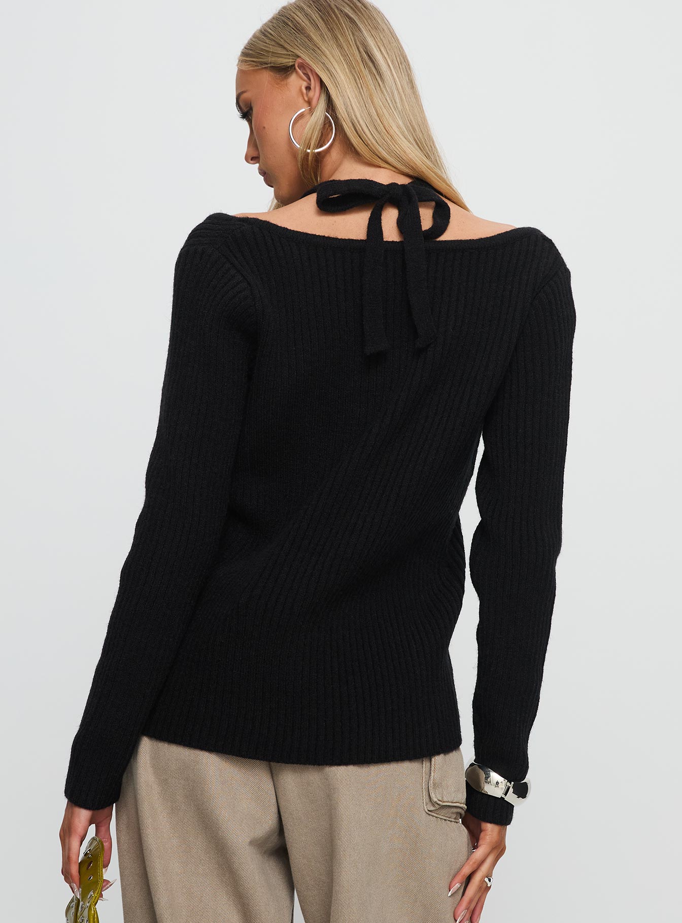 Sensibility Halter Detail Knit Sweater Black