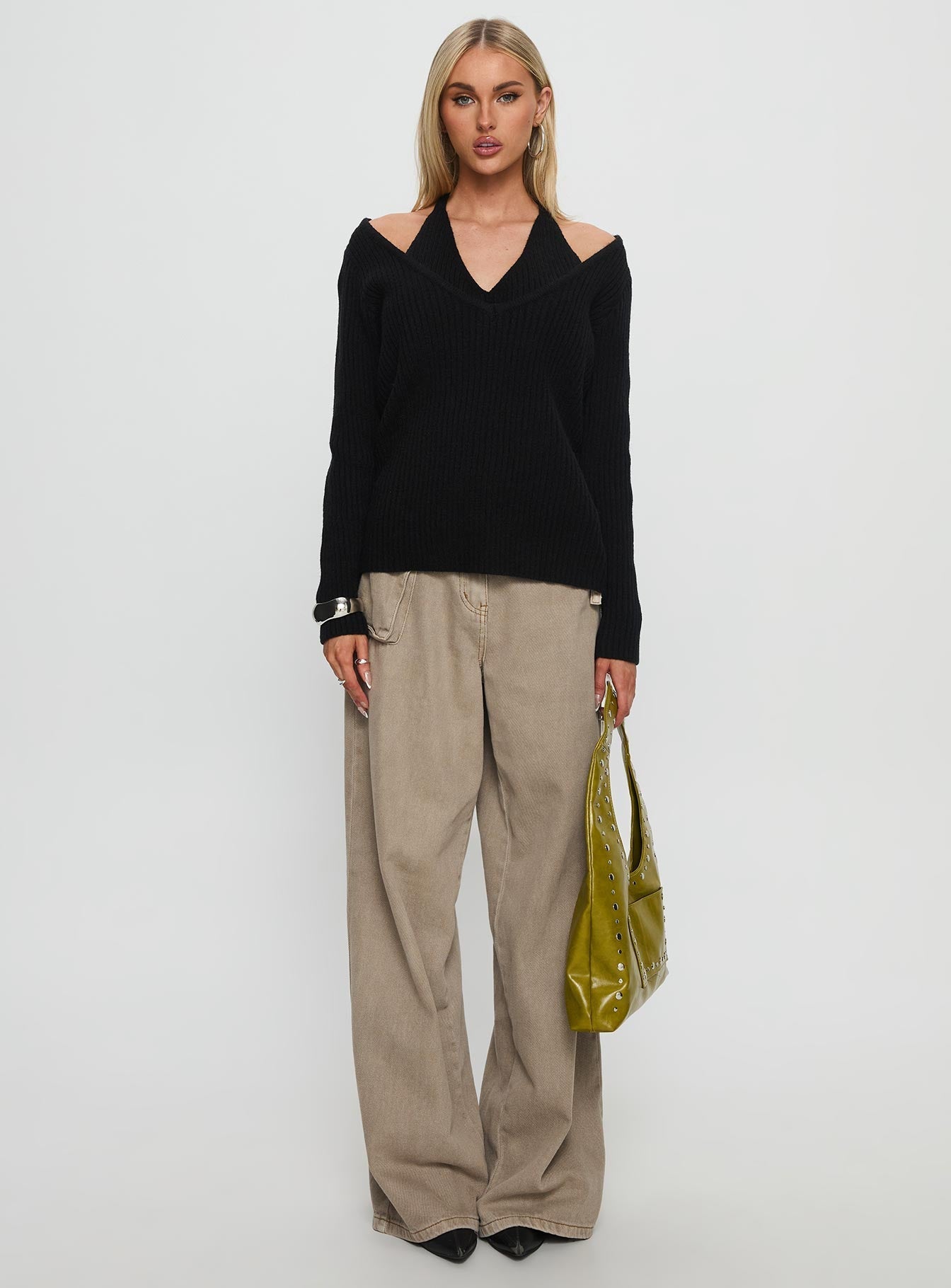 Sensibility Halter Detail Knit Sweater Black