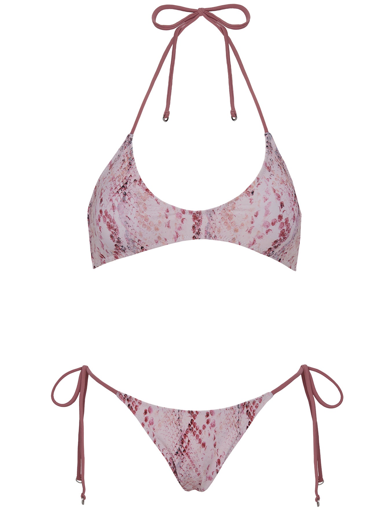 Naysa Halter Scoop Bikini Top Pink Snake