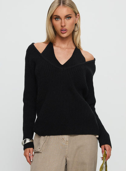 Sensibility Halter Detail Knit Sweater Black