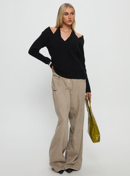 Sensibility Halter Detail Knit Sweater Black