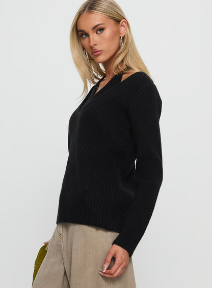 Sensibility Halter Detail Knit Sweater Black