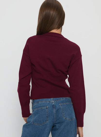 Nolie Hardware Detail Knit Cardigan Wine