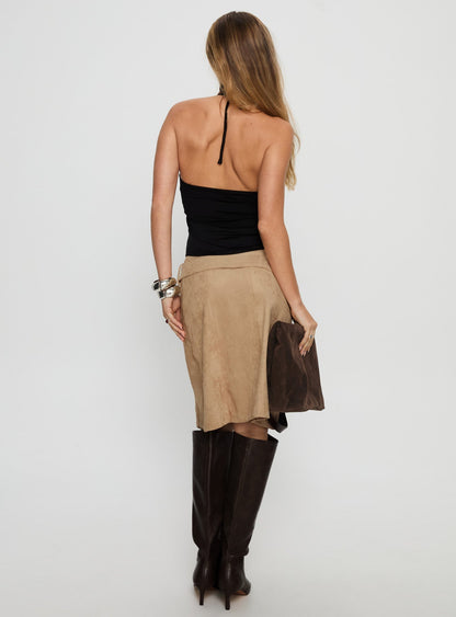 Kitzu Faux Suede Cargo Midi Skirt Light Tan