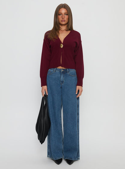 Nolie Hardware Detail Knit Cardigan Wine