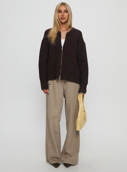 Lexene Zip Through Jumper Chocolate