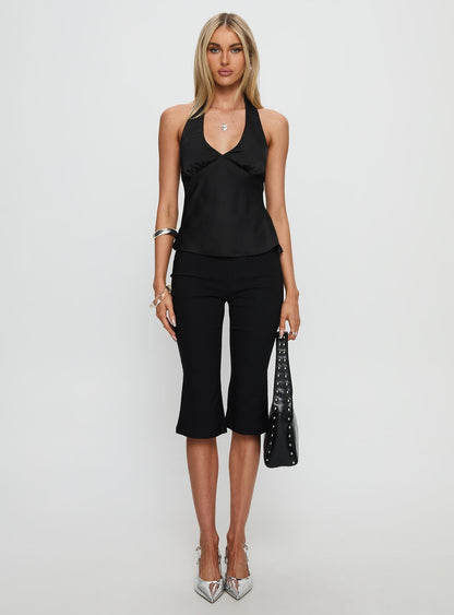 Remarkable Satin Plunge Neck Top Black