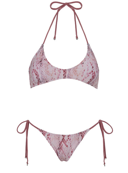 Naysa Halter Scoop Bikini Top Pink Snake